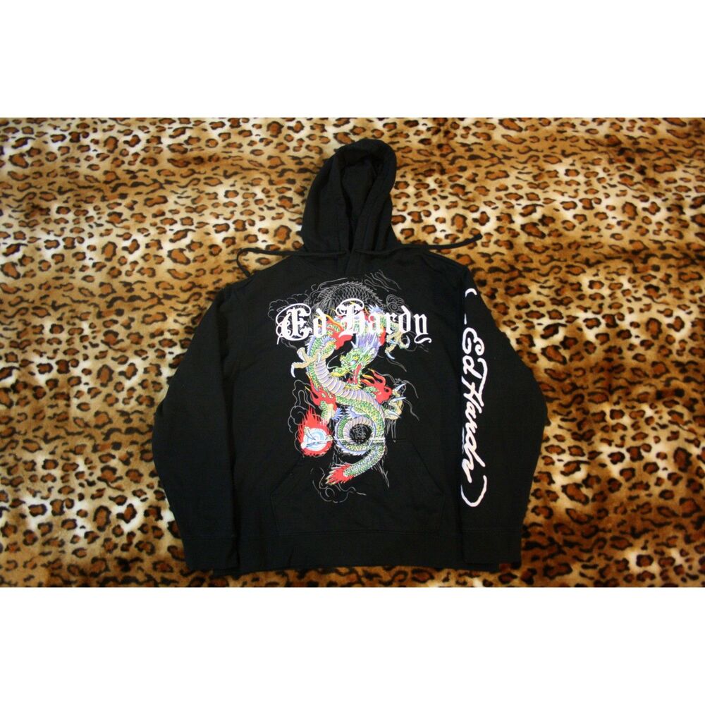 Ed Hardy Hoodie Vintage Graphic Y2K Size XL Dragon